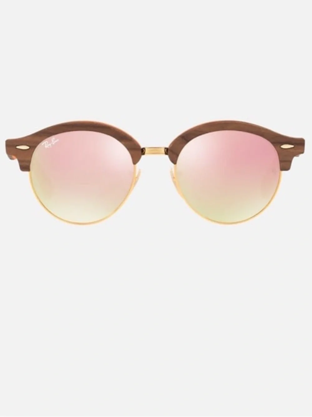 Ray-Ban CLUBROUND WOOD FRAME Matte Light Bronze Orange LENSES Pink